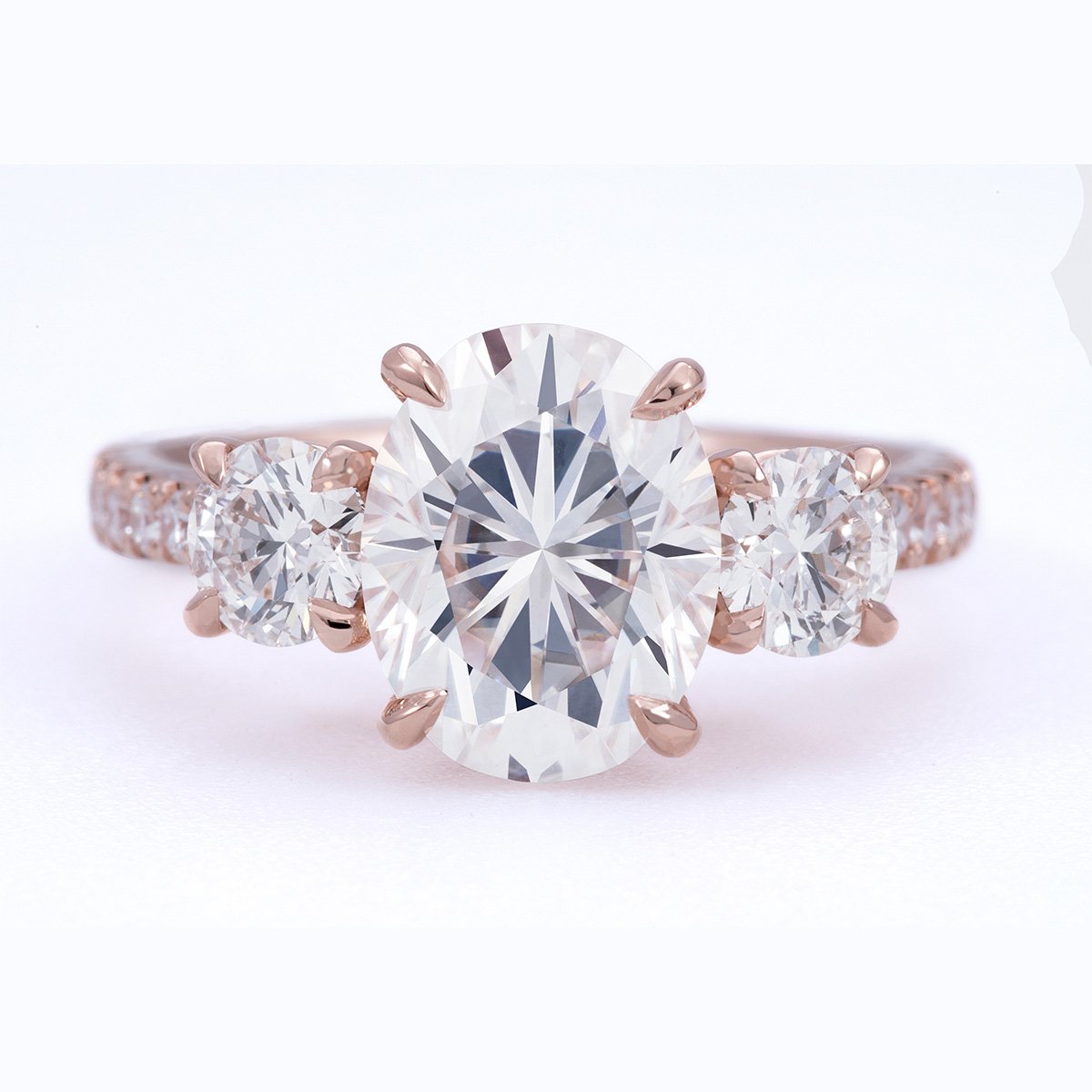 Three Stone Oval Rose Ring