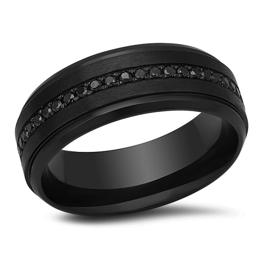 Black Wedding Band with Fancy Black Diamonds