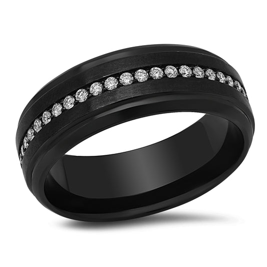 Black Band Wedding Ring with Bead Set Diamonds