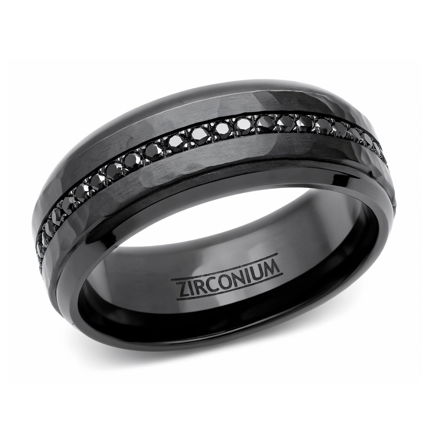 Black Zirconium Channel-Set Fancy Dark Black Diamond Band Ring