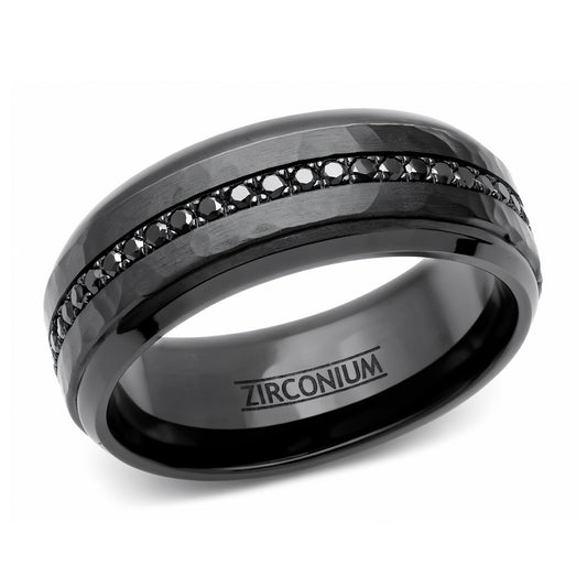 Black Zirconium Channel-Set Fancy Dark Black Diamond Band Ring