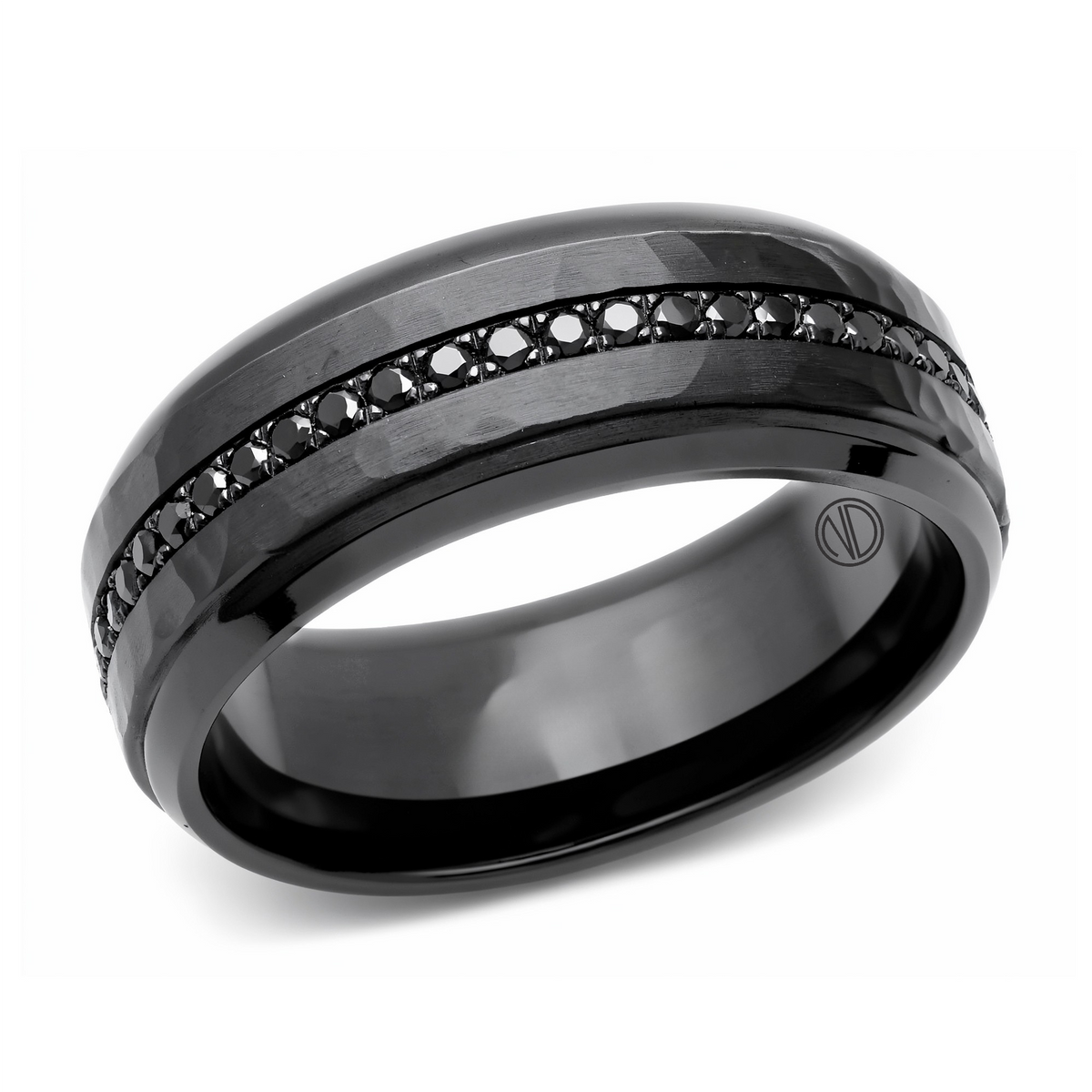 Textured Black Band with Fancy Dark Black Diamonds