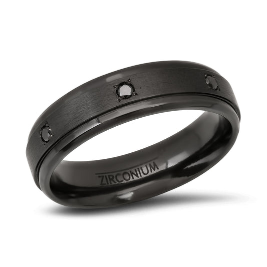 Black Zirconium Band Ring with Fancy Black Diamonds