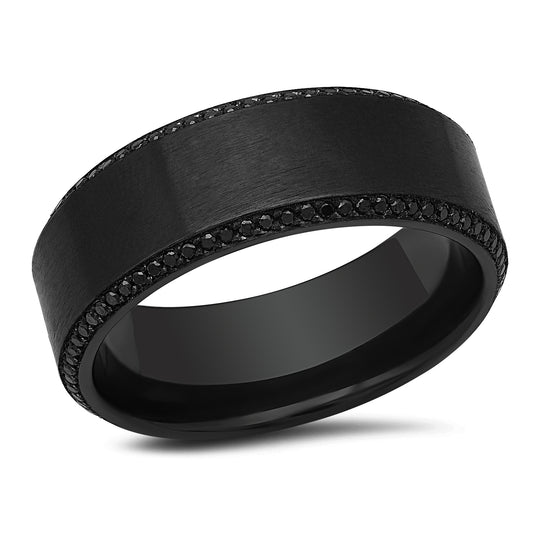Matte Black Band Ring with Fancy Dark Black Diamonds