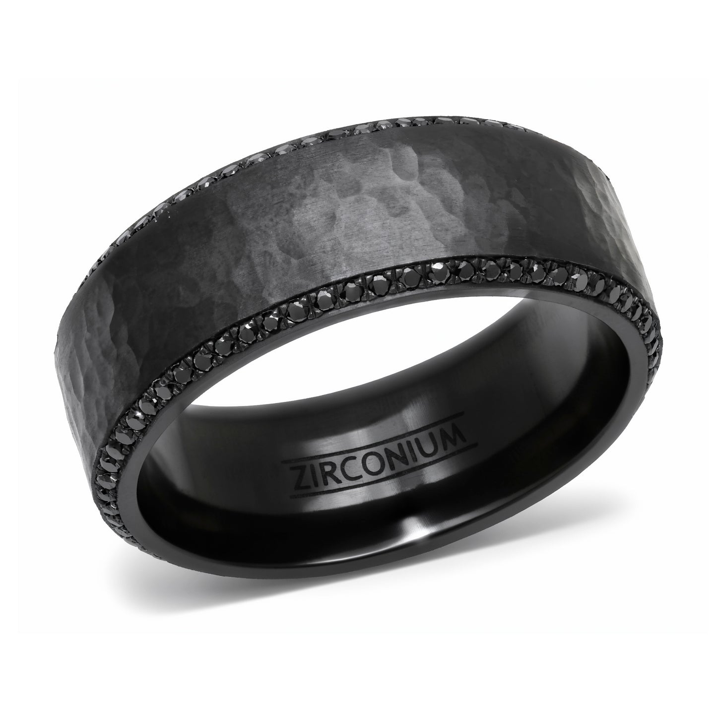 Hammered Black Zirconium Band Ring with Fancy Black Diamonds