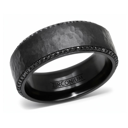 Hammered Black Zirconium Band Ring with Fancy Black Diamonds