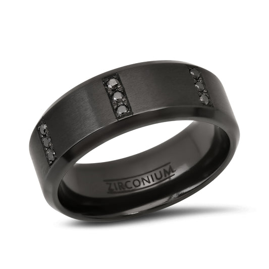 Black Zirconium Wedding Band with Fancy Black Diamonds