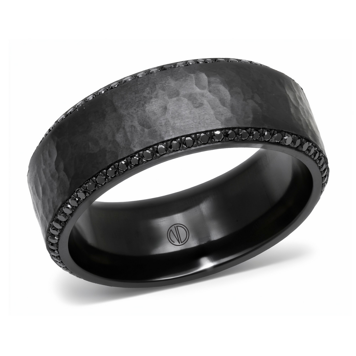 Hammered Non-Metal Band Ring with Fancy Dark Black Diamonds