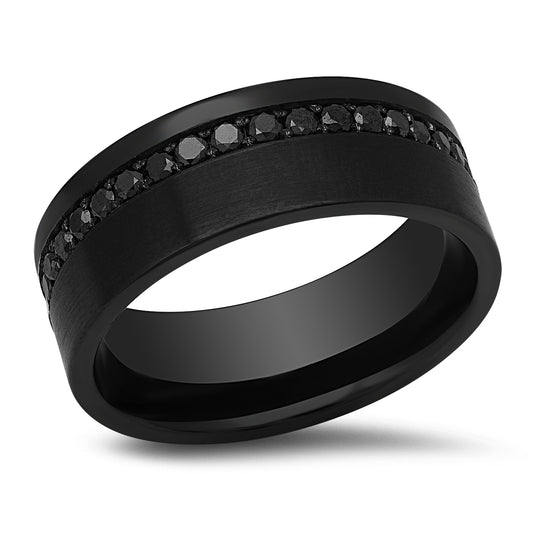 Fancy Black Diamond Matte Wedding Band in Black Zirconium