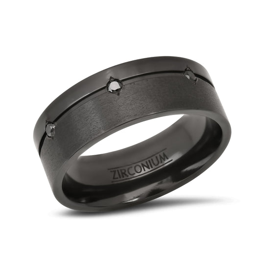 Black Zirconium Band Ring with Fancy Dark Black Diamonds