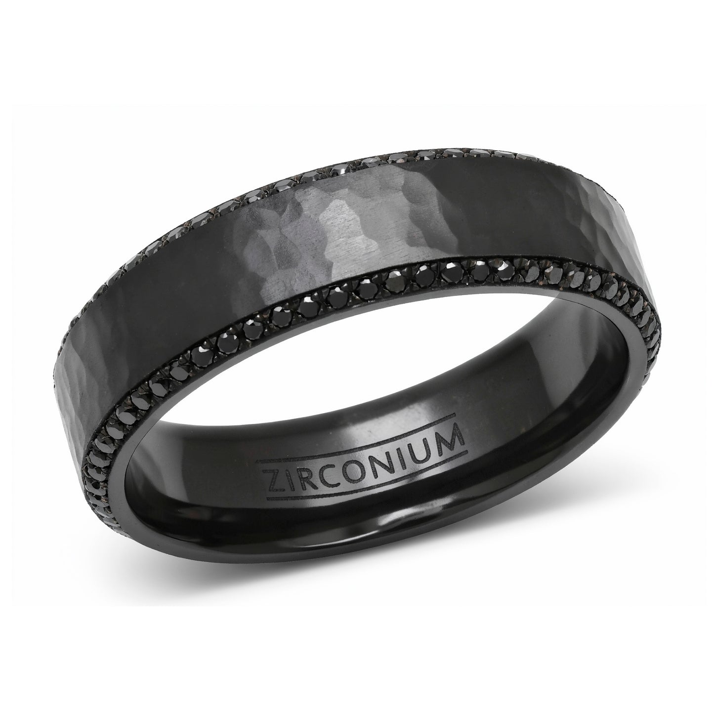 Hammered Black Zirconium Band Ring with Fancy Black Diamonds