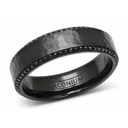 Hammered Black Zirconium Band Ring with Fancy Black Diamonds