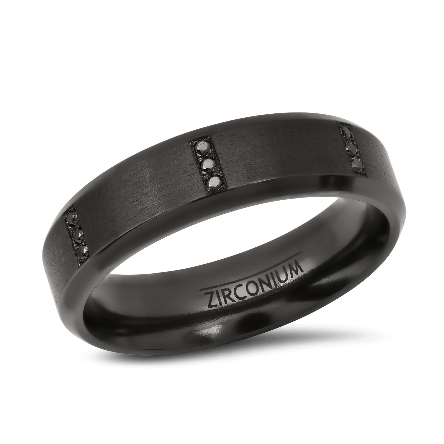 Black Zirconium Band Ring with Fancy Dark Black Diamonds