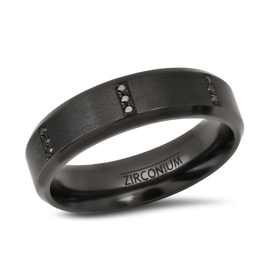 Black Zirconium Band Ring with Fancy Dark Black Diamonds