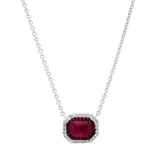 White Gold Ruby and Diamond Pendant Necklace