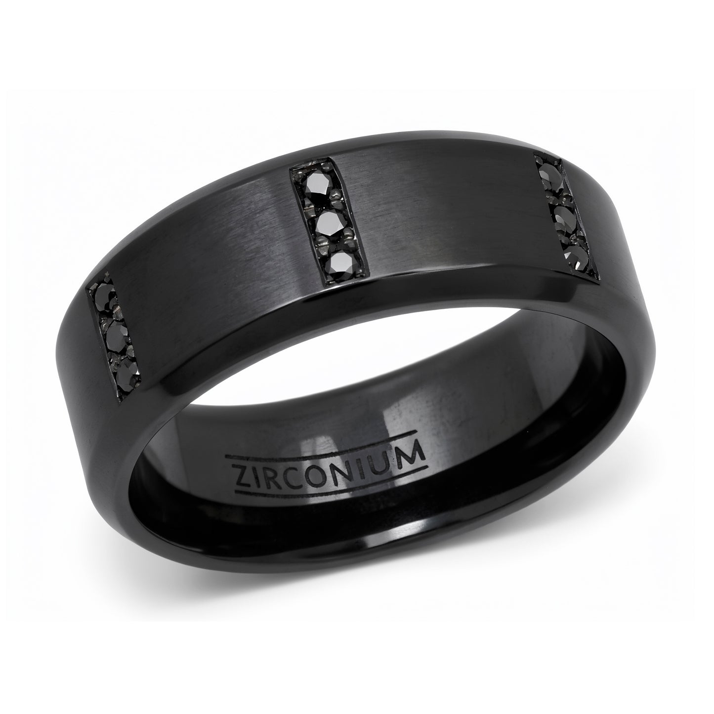 Black Zirconium Band Ring with Fancy Dark Black Diamonds