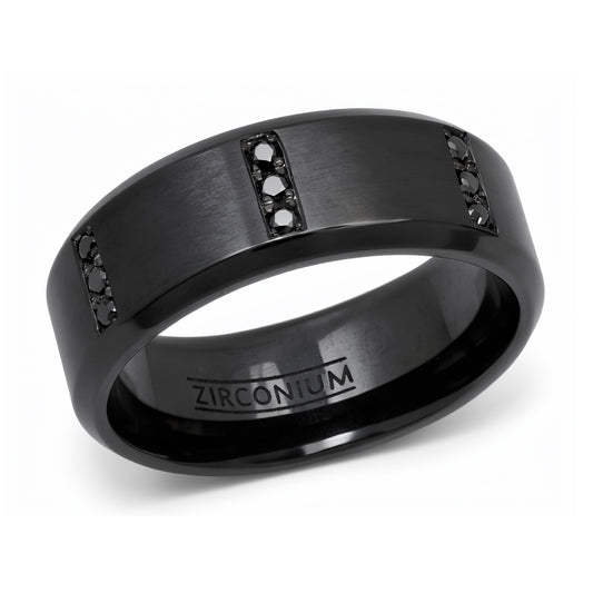 Black Zirconium Band Ring with Fancy Dark Black Diamonds