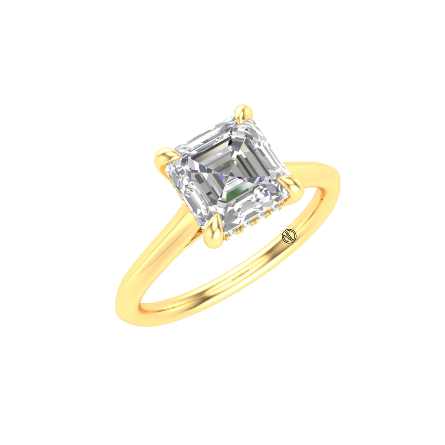 Asscher Cut Diamond Solitaire Ring in Yellow Gold