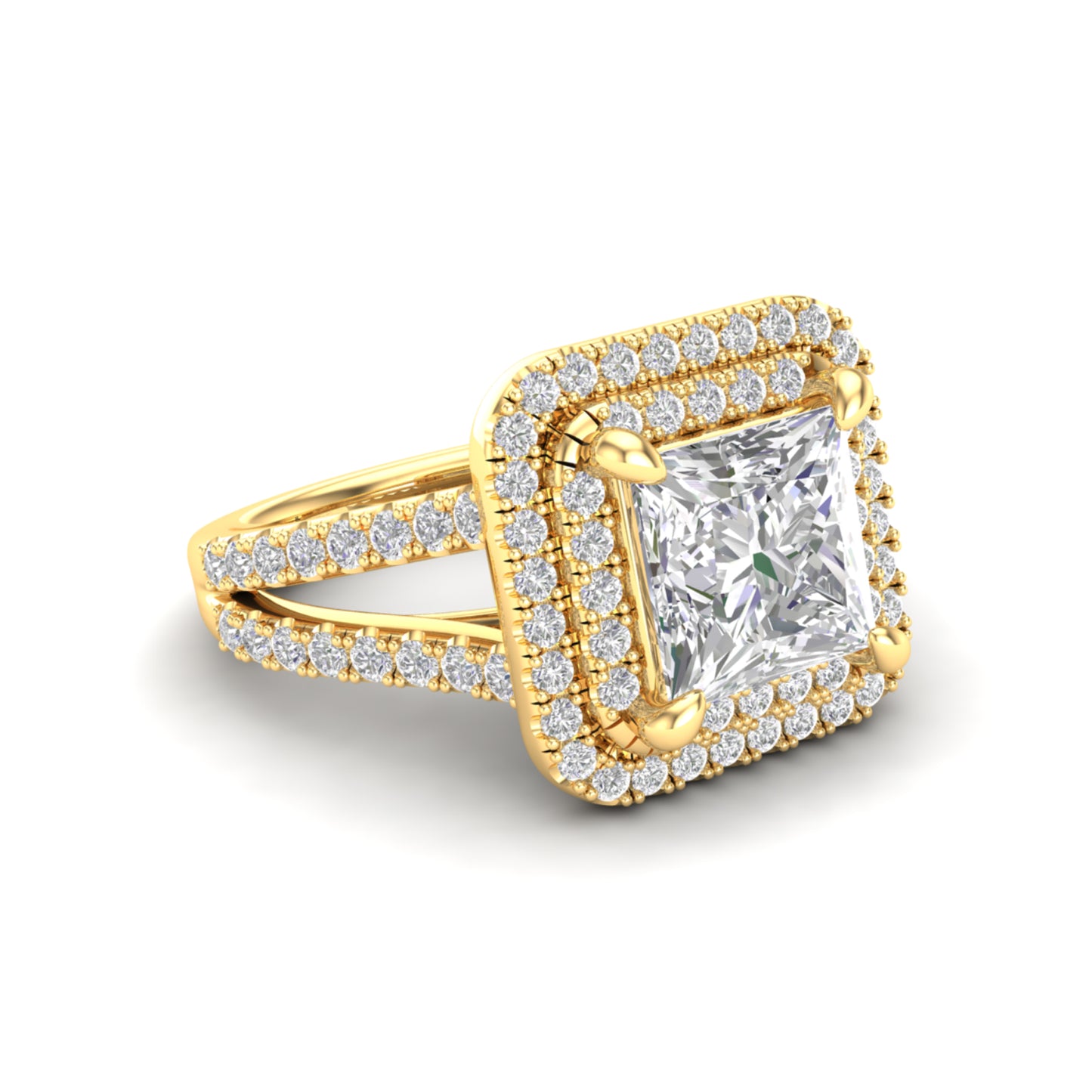 Yellow Gold Princess Cut Double Halo Engagement Ring