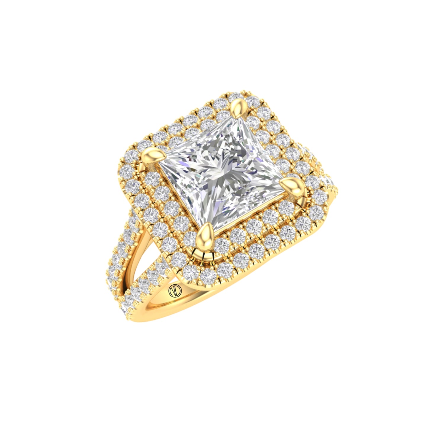 Yellow Gold Princess Cut Double Halo Engagement Ring