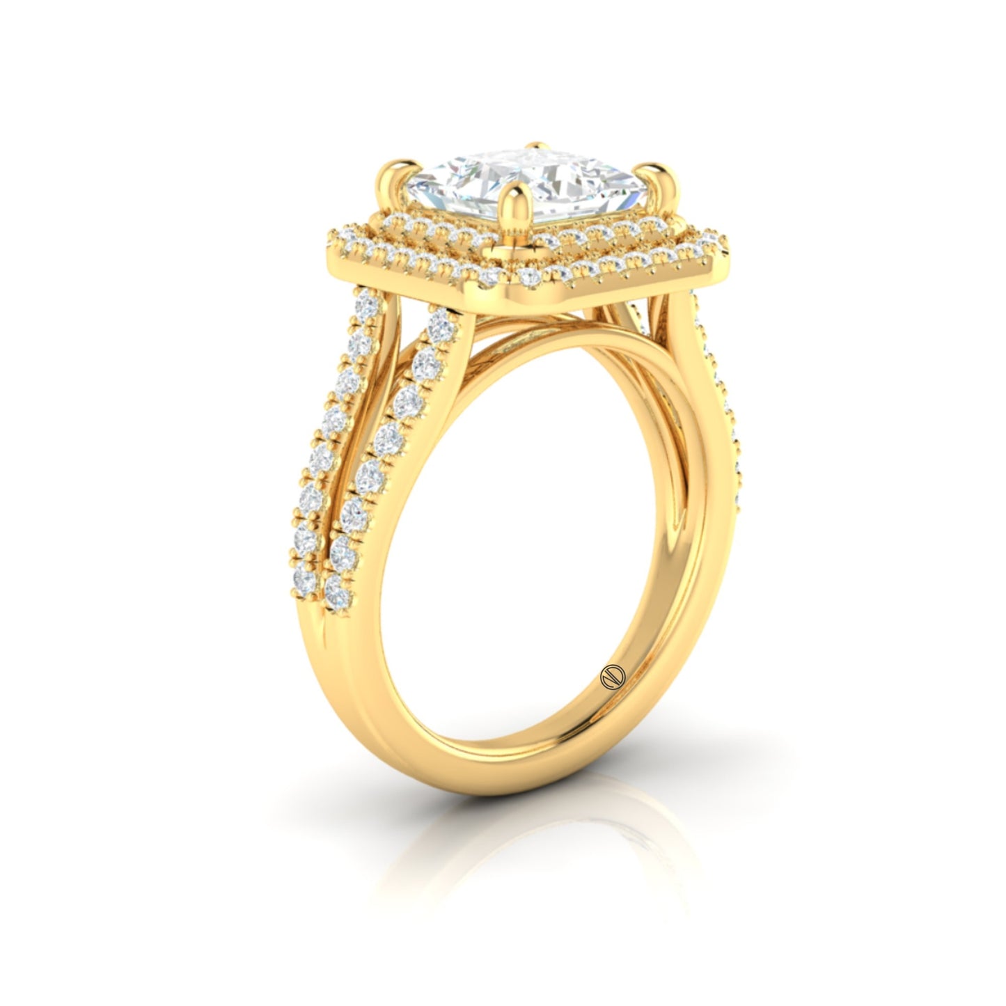 Yellow Gold Princess Cut Double Halo Engagement Ring