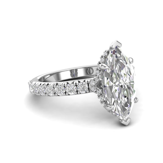 White Gold Marquise Diamond Ring with Pavé Band