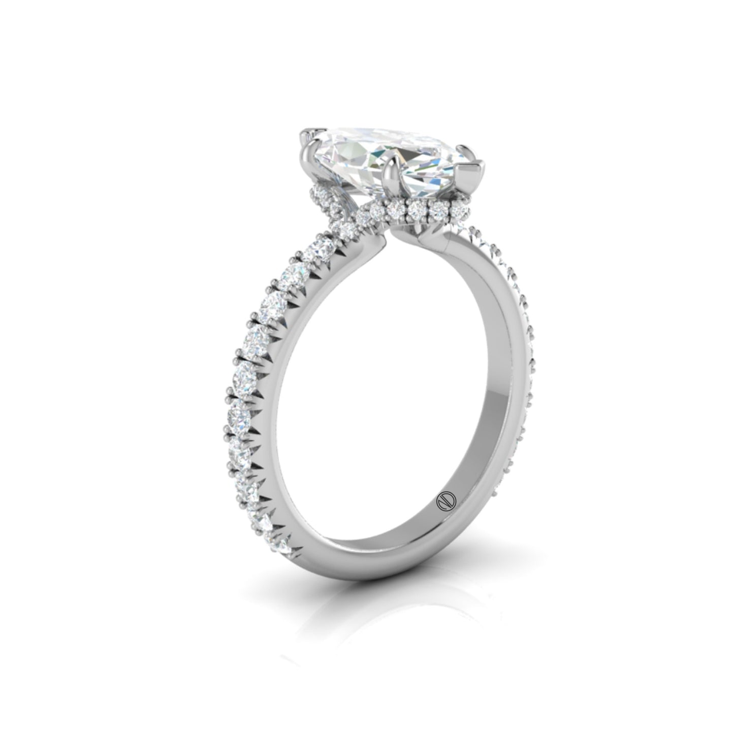 White Gold Marquise Diamond Ring with Pavé Band