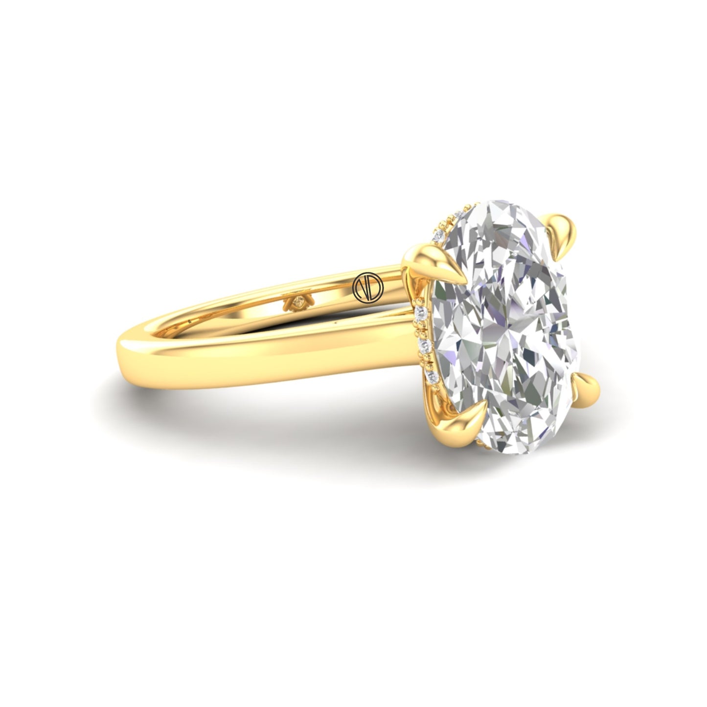 Yellow Gold Oval Diamond Ring with Hidden Halo