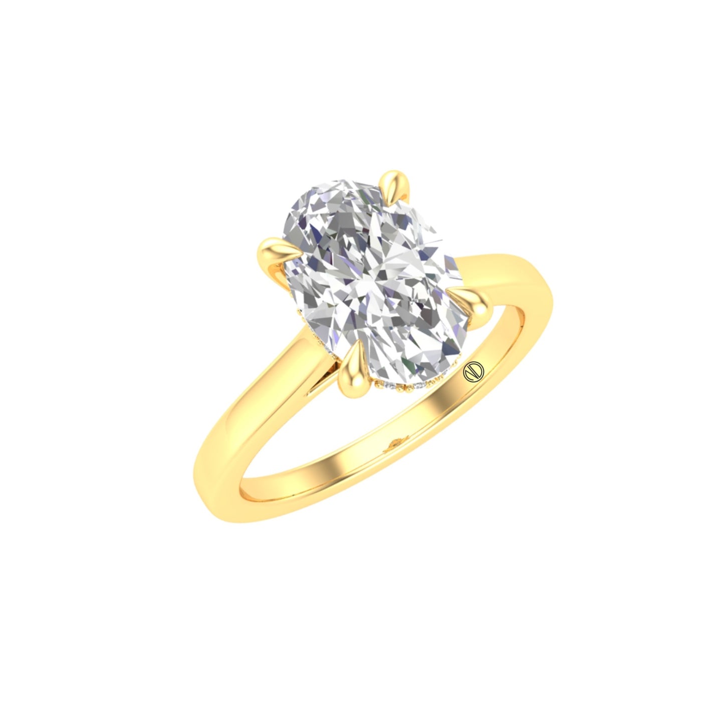 Yellow Gold Oval Diamond Ring with Hidden Halo