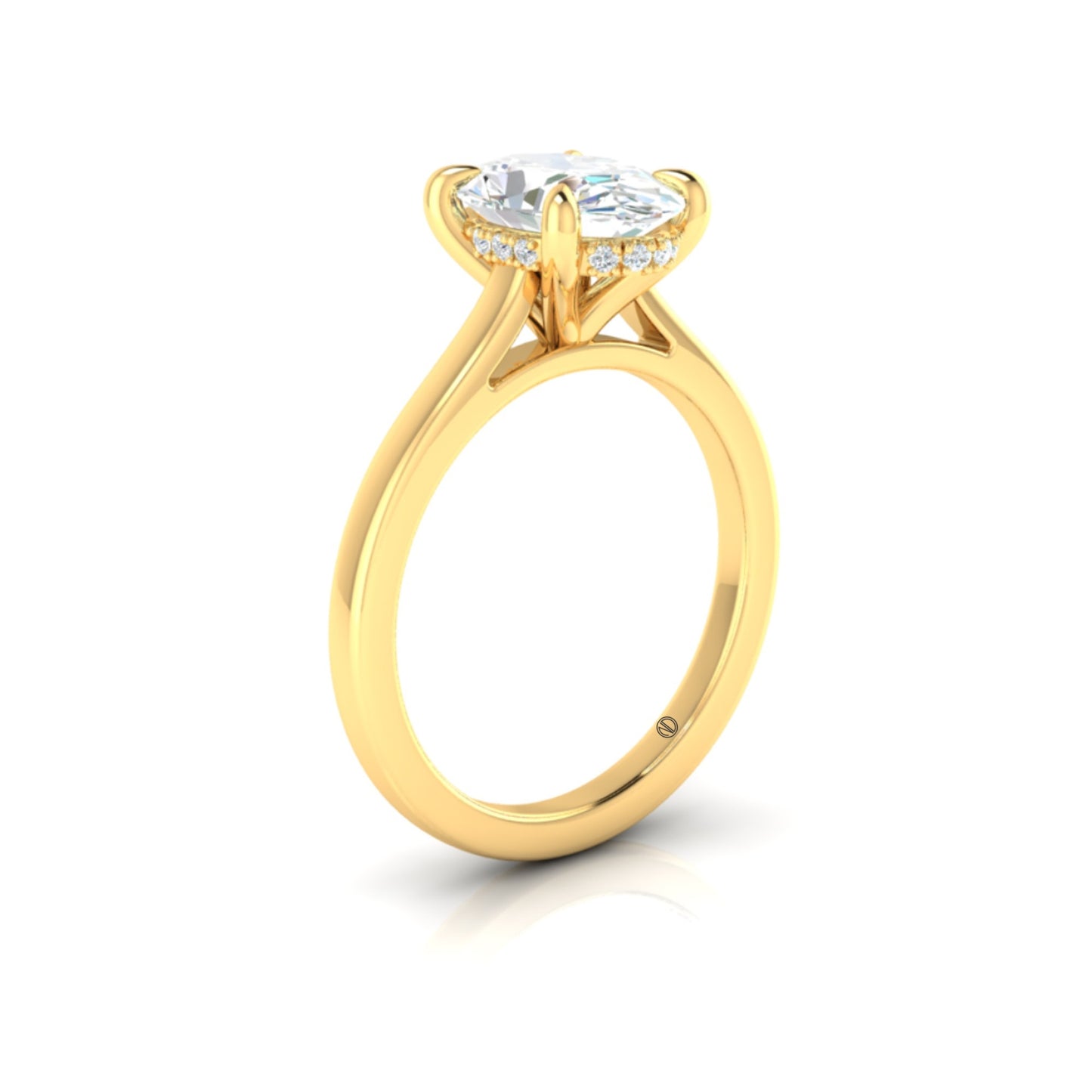 Yellow Gold Oval Diamond Ring with Hidden Halo