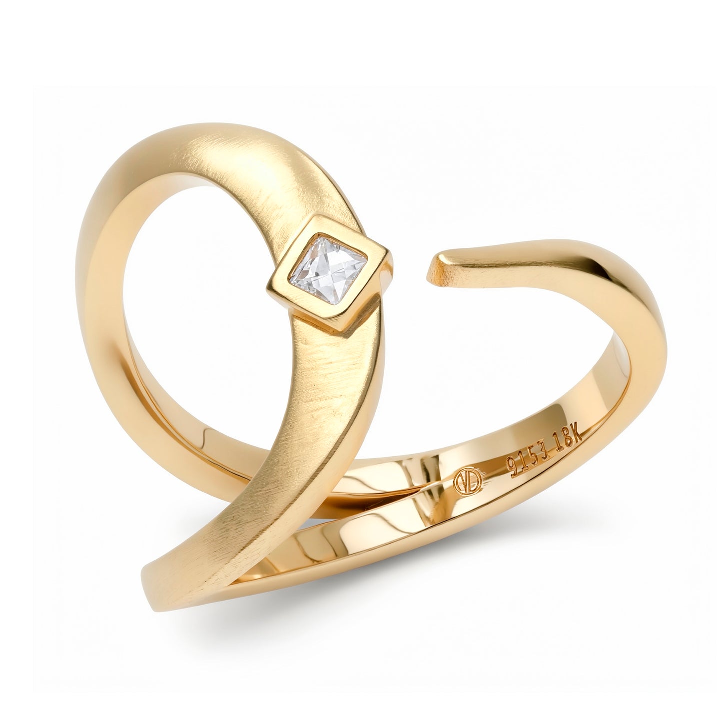 Modern Asymmetrical Diamond Ring in Yellow Gold