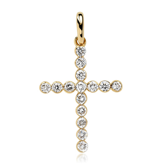 Bezel-Set Diamond Cross Pendant in Yellow Gold