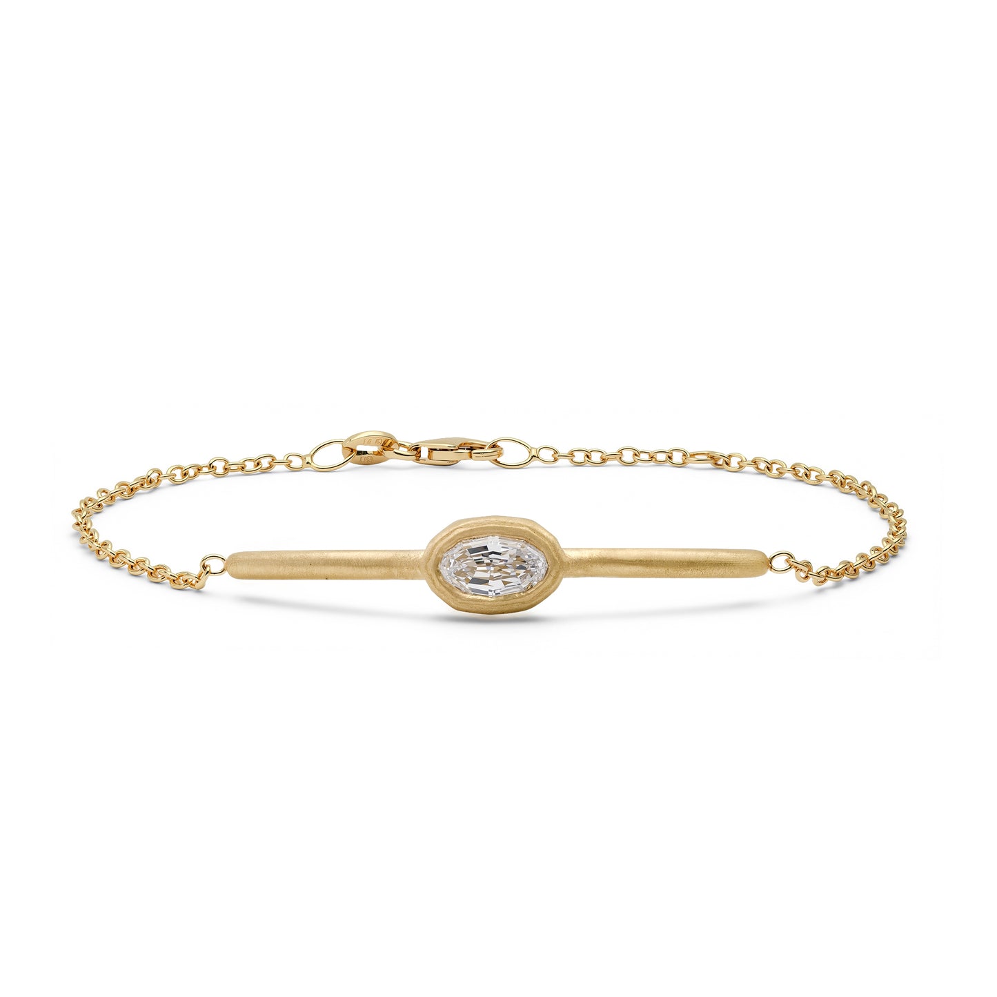 Yellow Gold Oval Diamond Bar Chain Bracelet