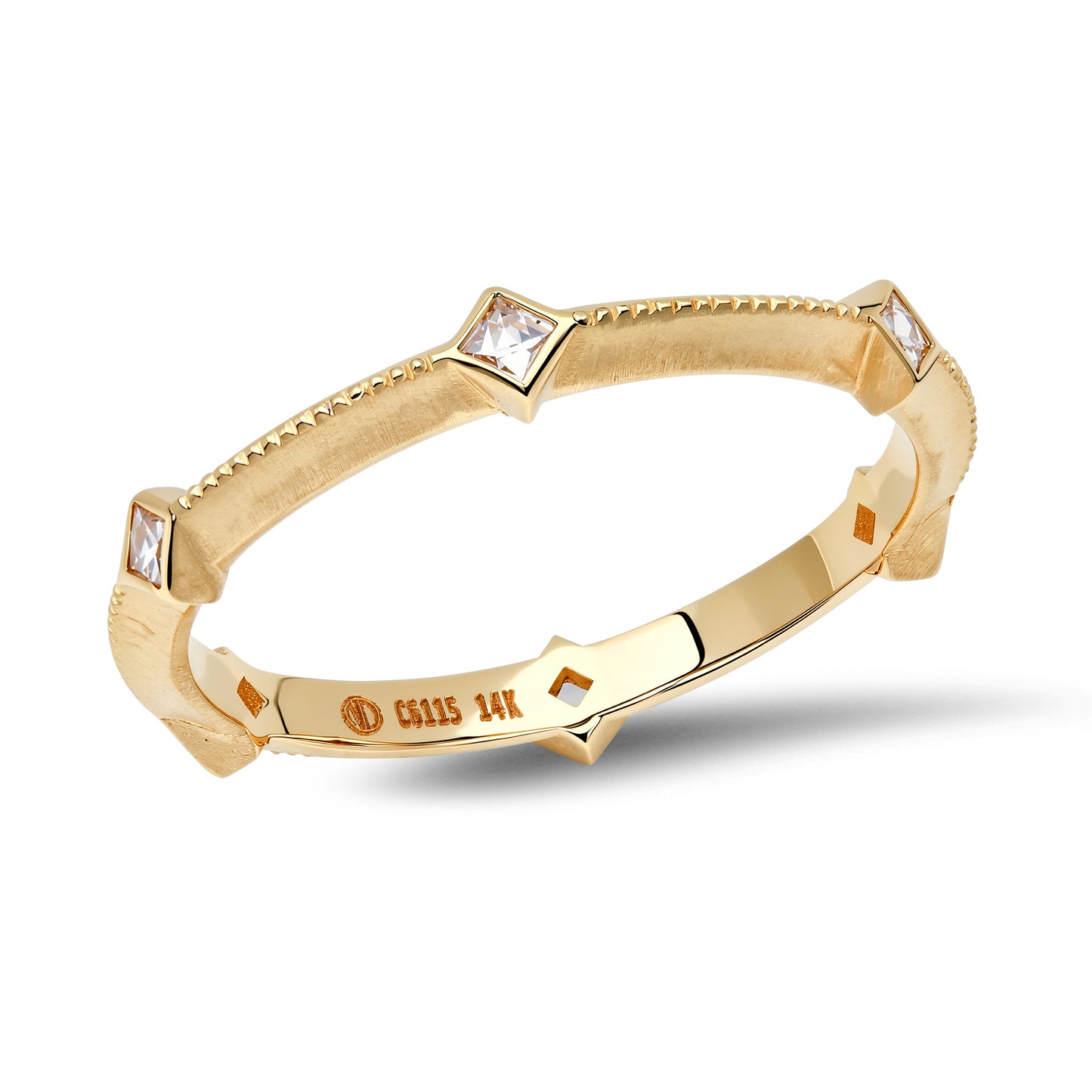 14K Yellow Gold Diamond Station Stackable Ring