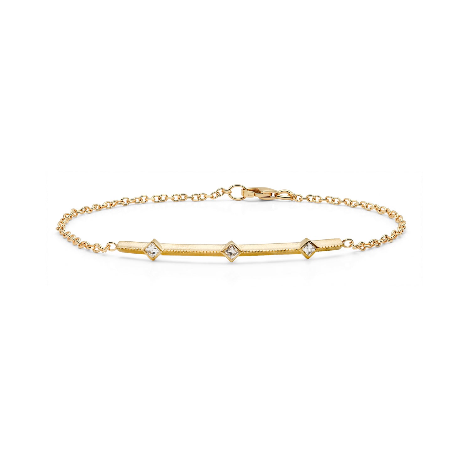 Diamond Three-Stone Bar Chain Bracelet in Yellow Gold
