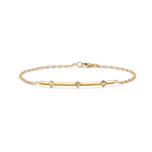 Diamond Three-Stone Bar Chain Bracelet in Yellow Gold