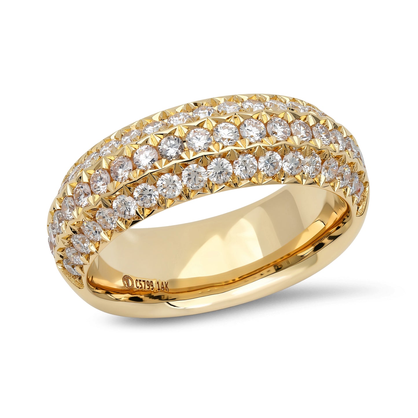 Three-Row Diamond Pave Ring in Yellow Gold