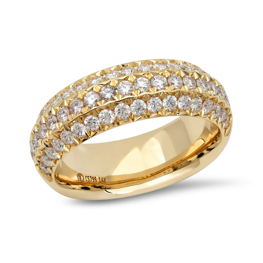 Three-Row Diamond Pave Ring in Yellow Gold