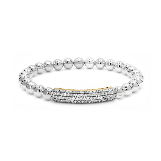 White Gold Diamond Pavé Bar Beaded Bracelet