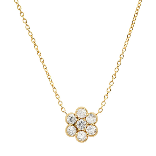 Diamond Flower Cluster Necklace in Yellow Gold