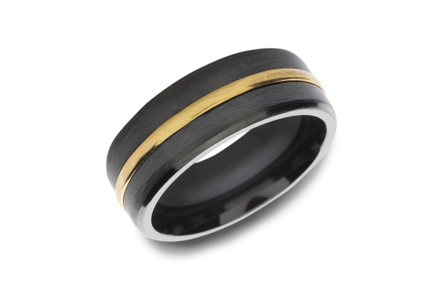 Black Band Ring with Yellow Gold-Tone Center Inlay
