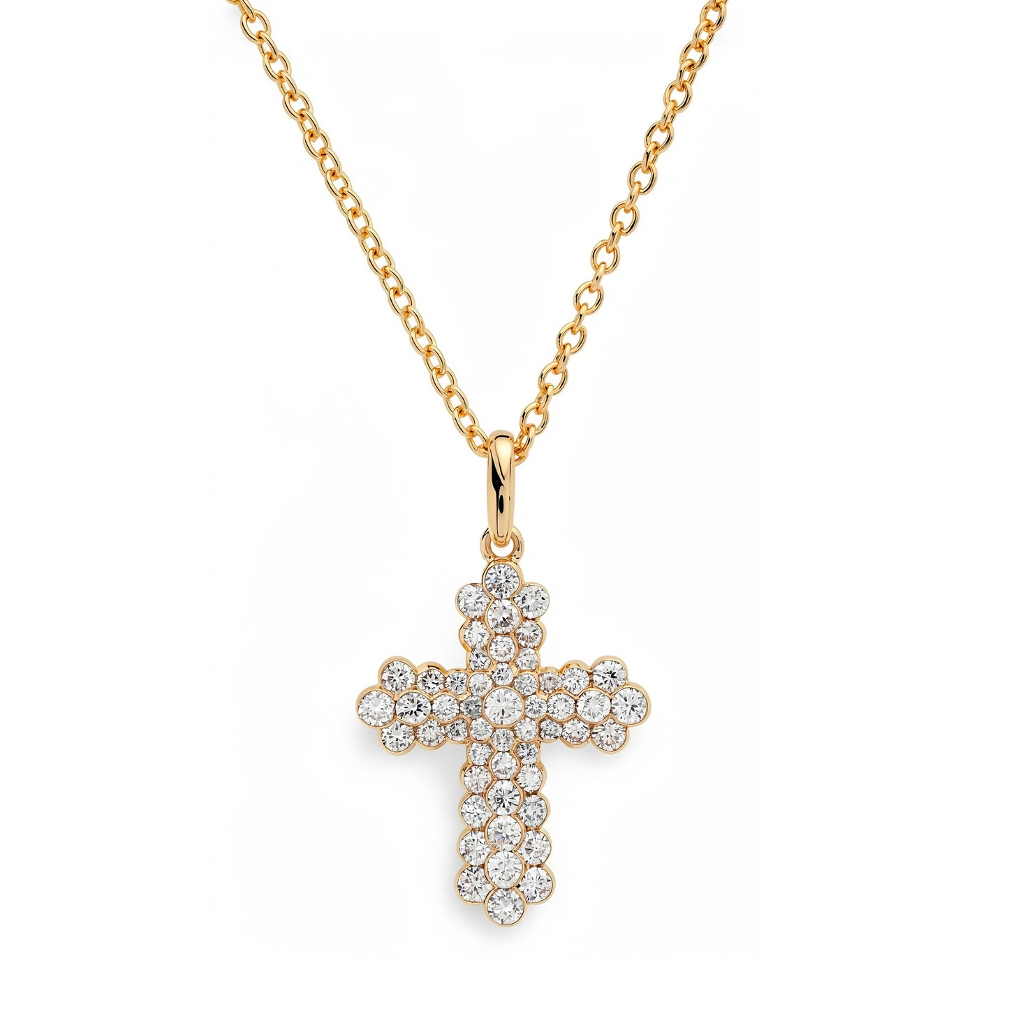 Micro Bezel Cross Pendant in Yellow Gold