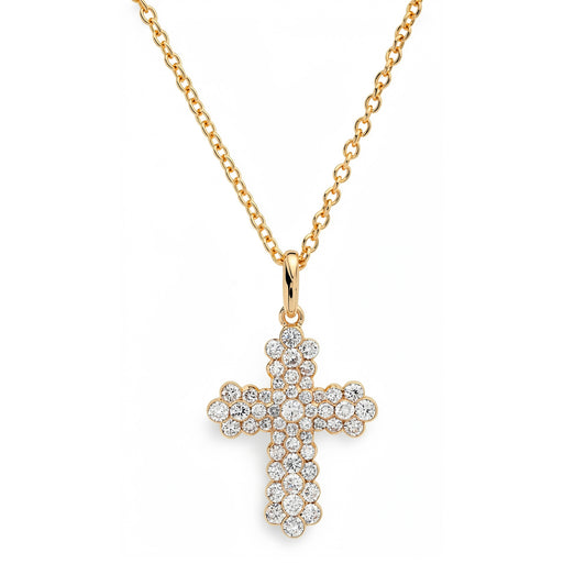 Micro Bezel Cross Pendant in Yellow Gold