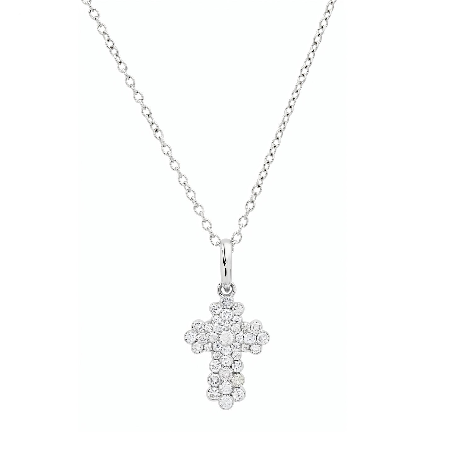 Microbezel Cross Pendant in White Gold
