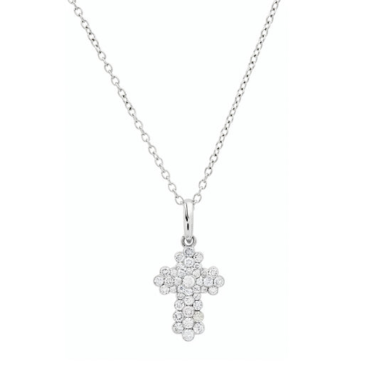 Microbezel Cross Pendant in White Gold